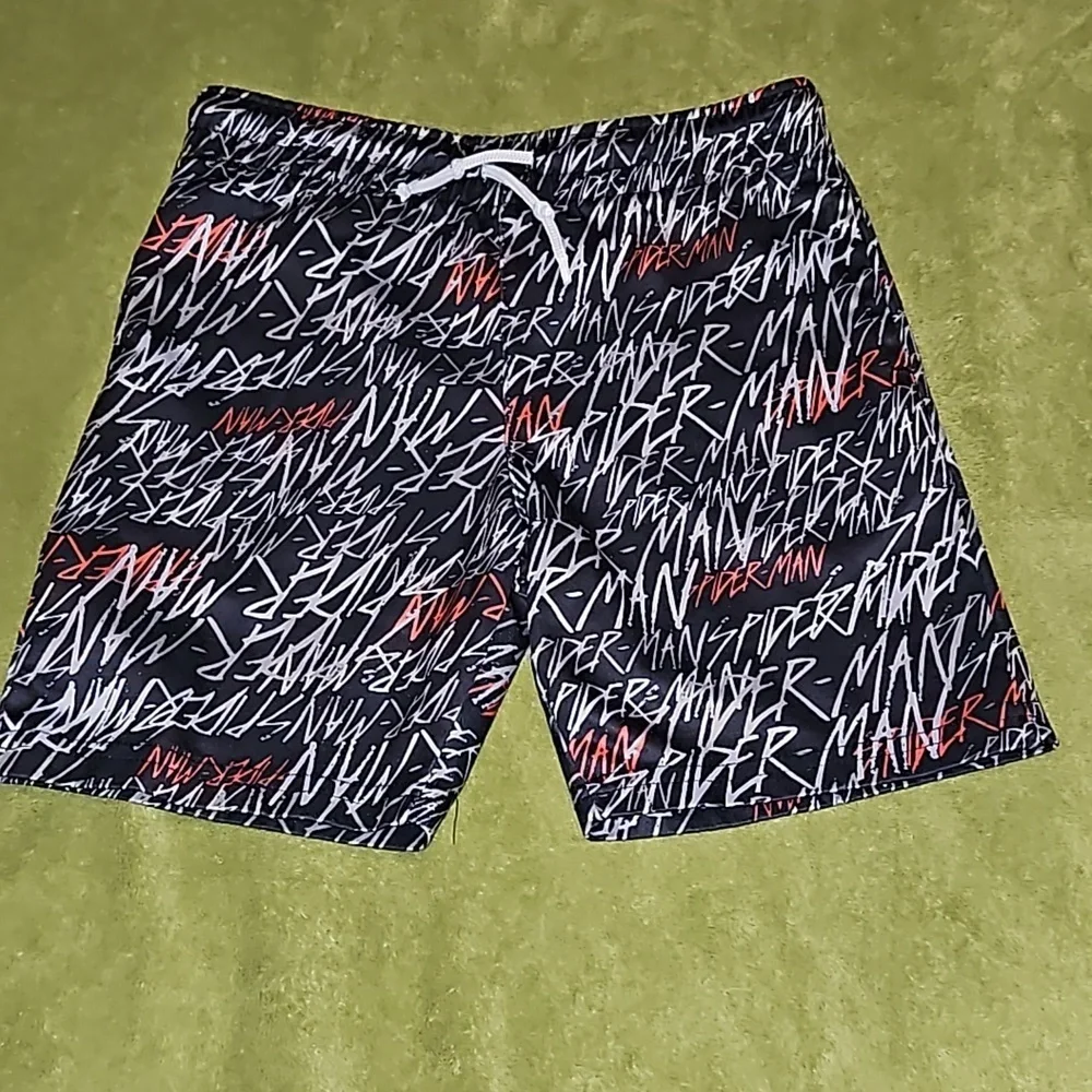 Marvel Comics Disney Spiderman Drawstring Side Pocket Gym Shorts Black Red White